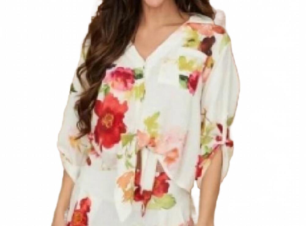 NEW MILIO MILANO women's watercolor floral top in white